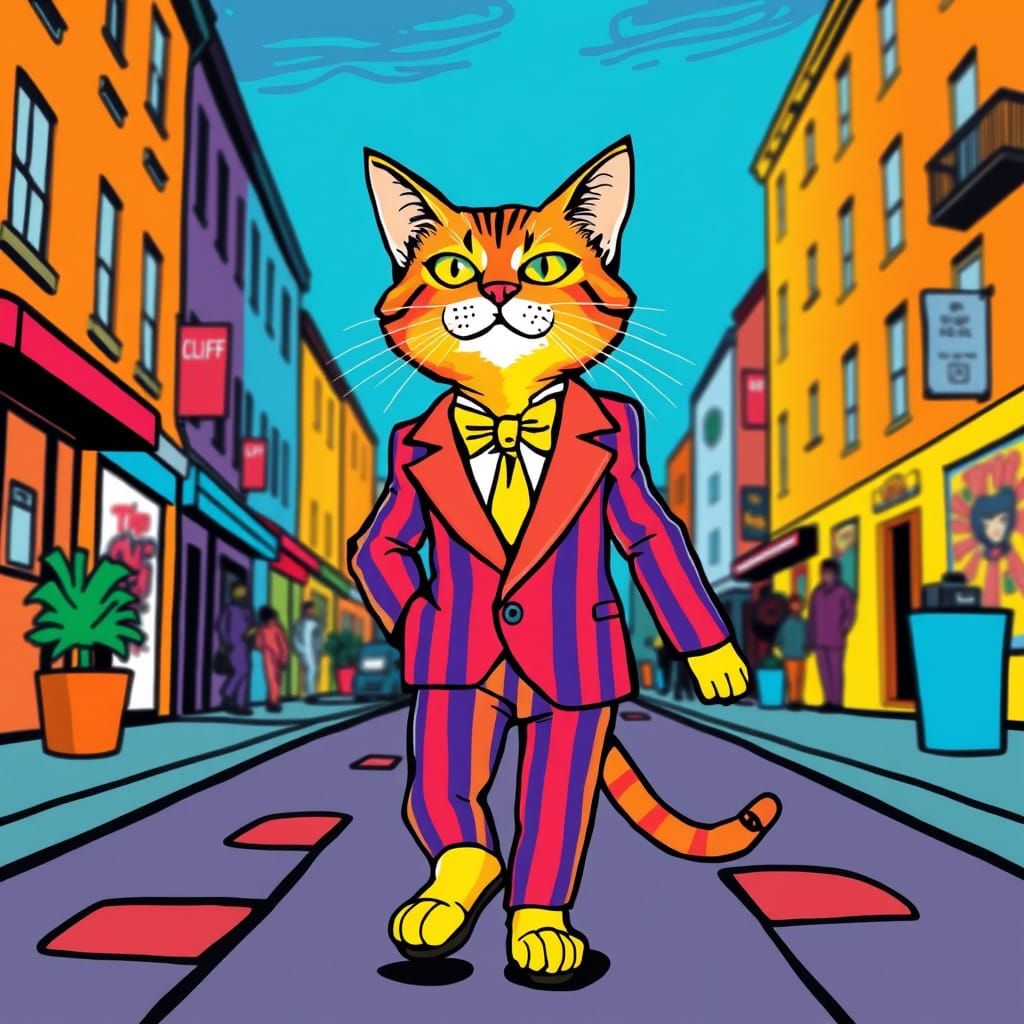 Cat in Zoot Suit: Pop Art Style