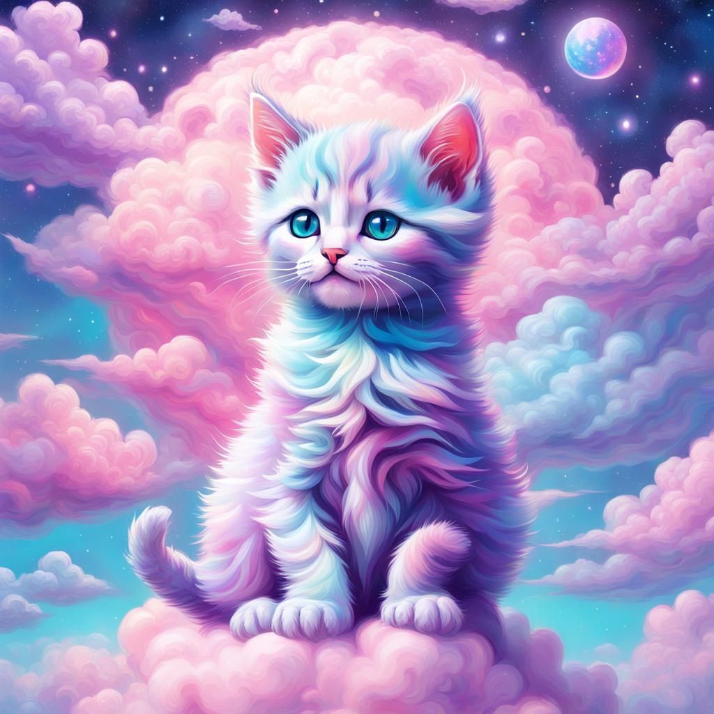 kitten on a pastel cloud
