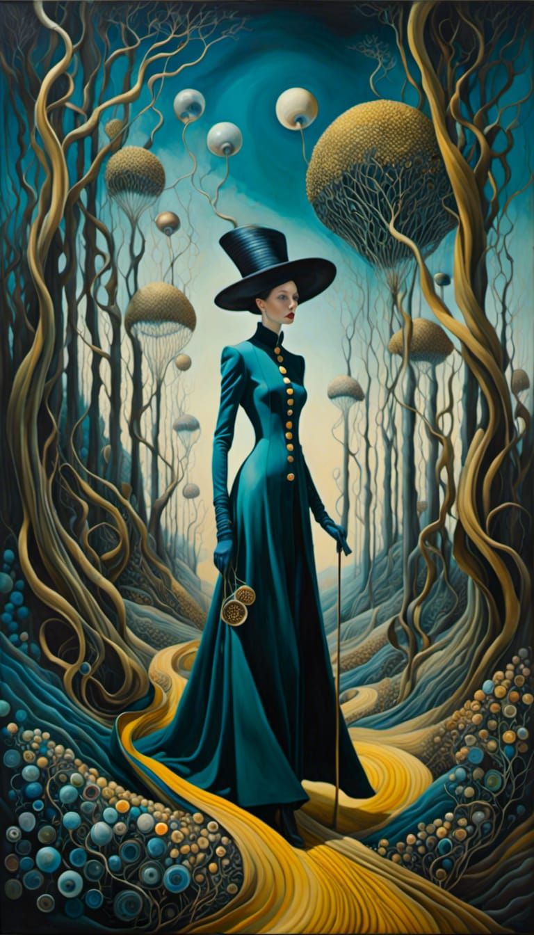 Ethereal Woman in Dreamlike Forest, Alcohol Ink and Watercol...