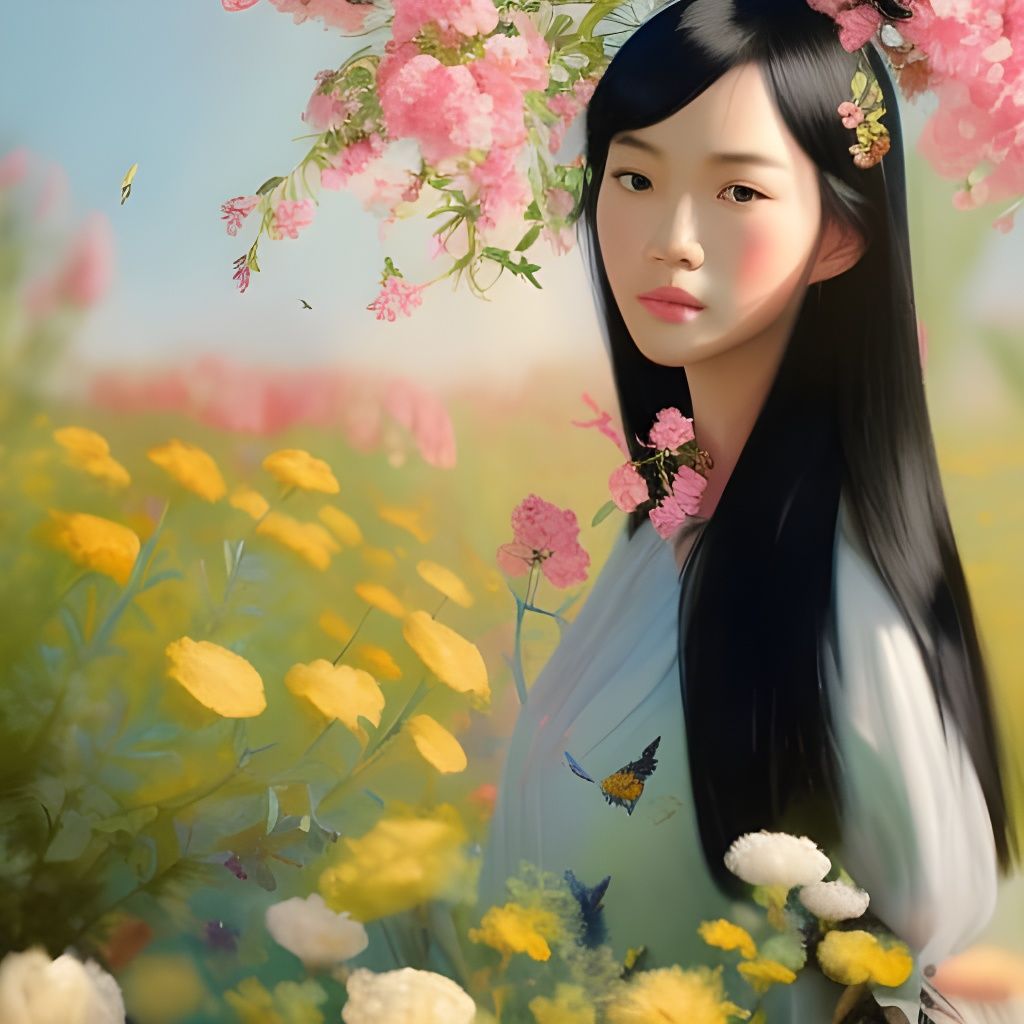 Vietnamese Girl in Flower Garden: Splash Art