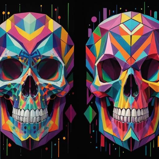 Geometric Rainbow Skull in Pop Surrealist Style