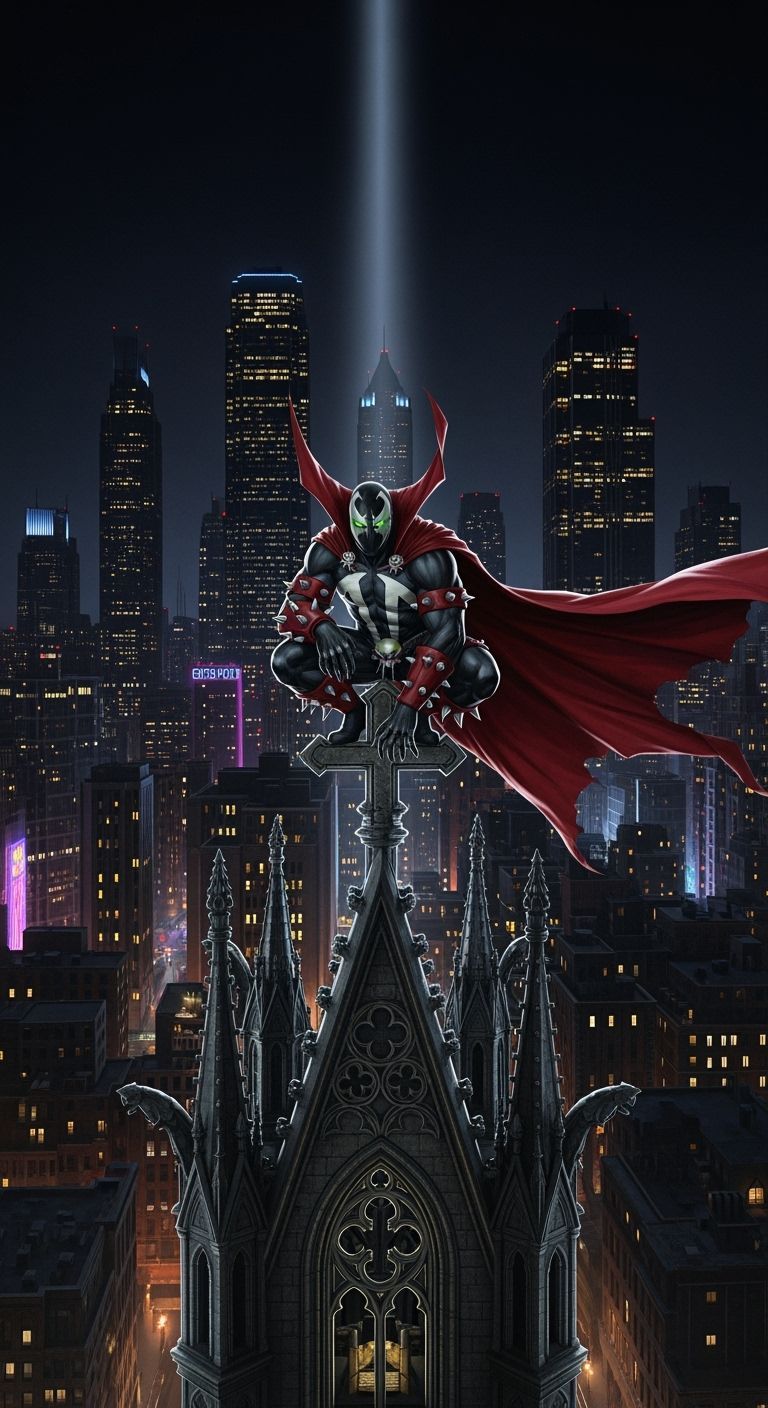 Spawn Crouching Atop Gothic Cathedral