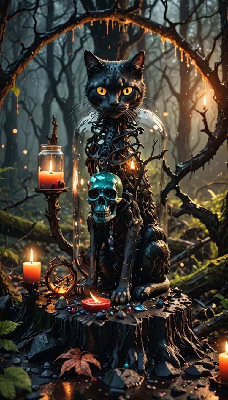 Demonic Cat in a Bottle: Horror Landscape