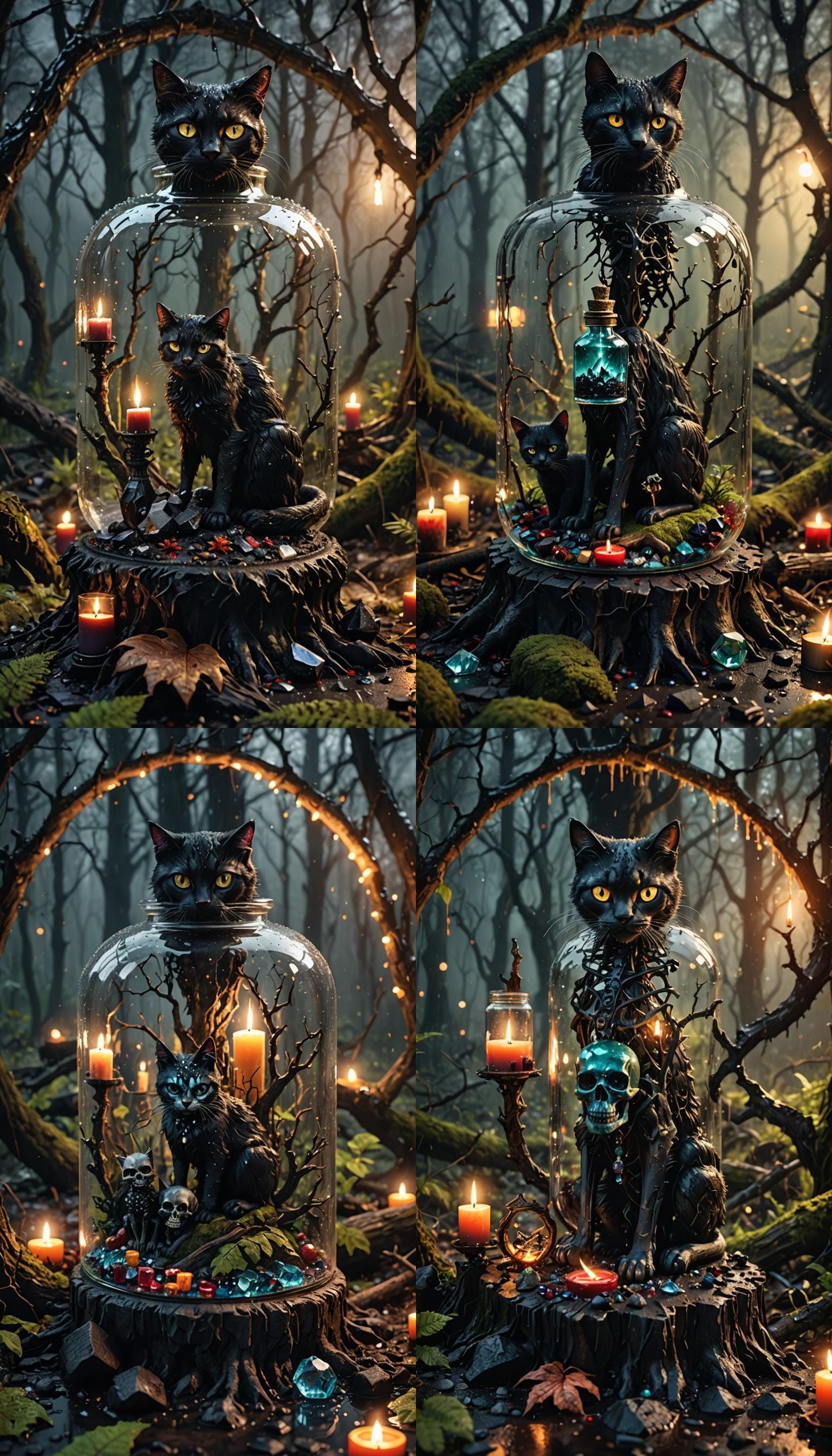 Evil Cat in Crystal Bottle: Horror Landscape