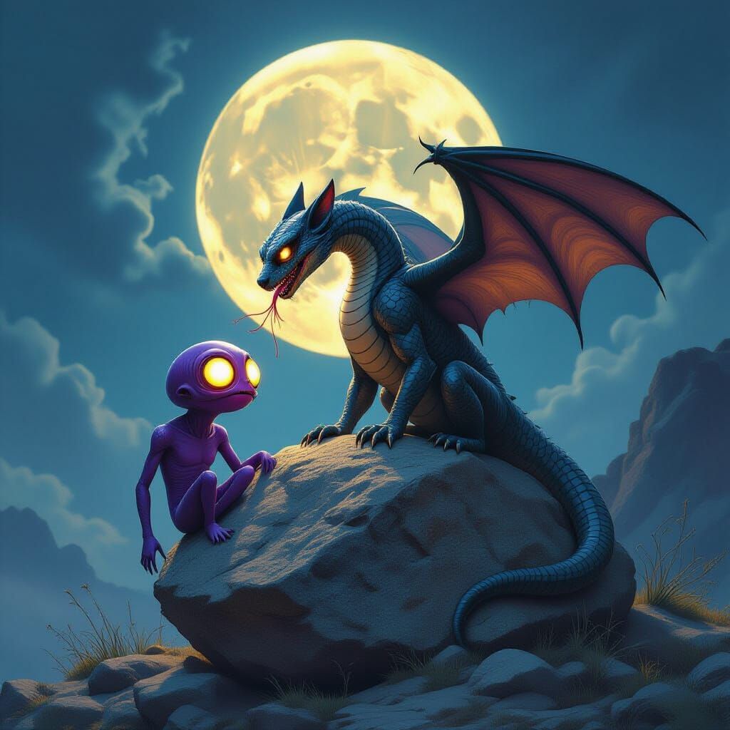 Surreal Serpent-Dog Hybrid Devouring Alien