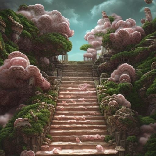 Rose Quartz Clouds Over Ancient Valley Steps