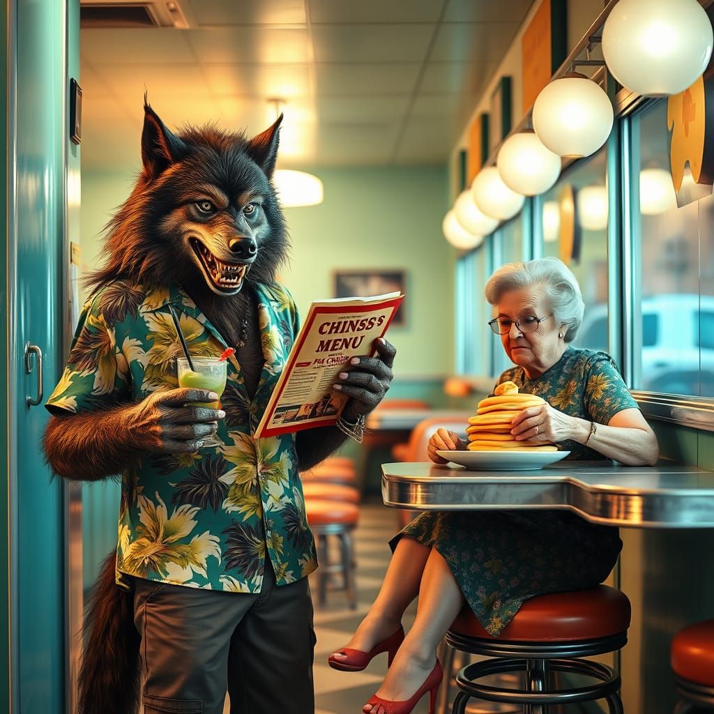 Werewolf Savoring Retro Diner Fare