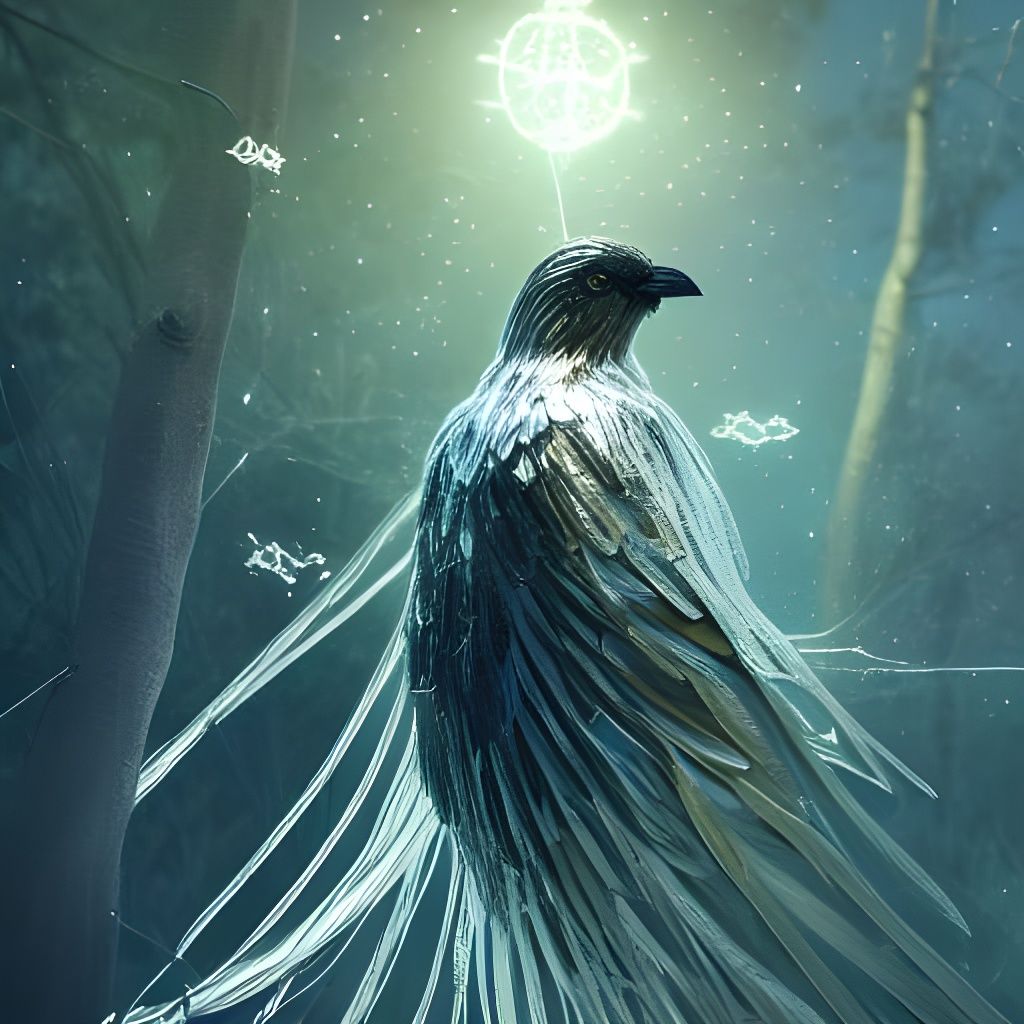 Silver Crow in Constellation Nest: Fantasy Art