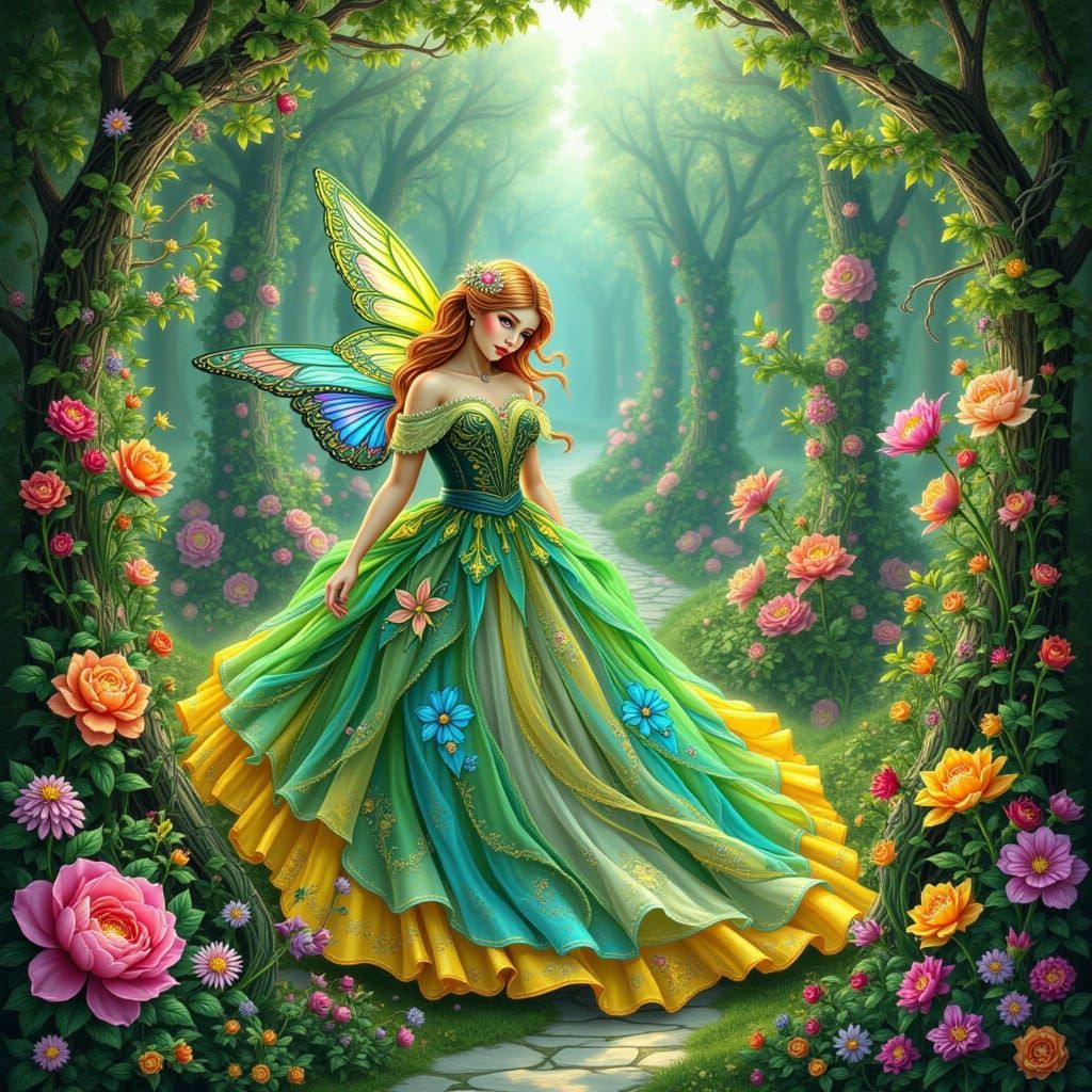 Butterfly Lost in a Vibrant Hedge Maze Garden