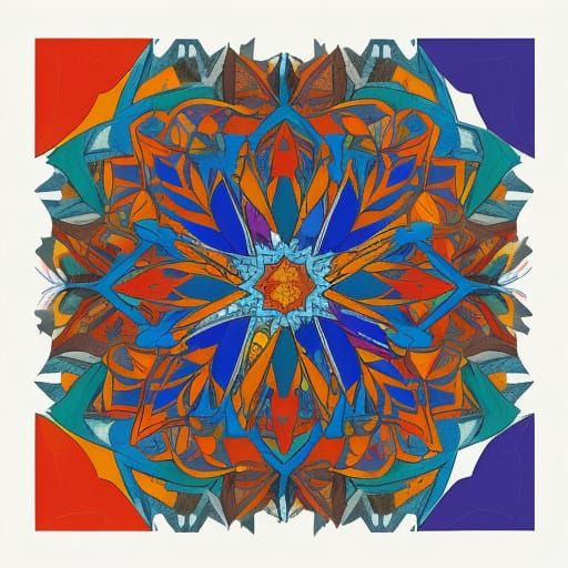 Vibrant Cubist Flower Patterns in Batik Style