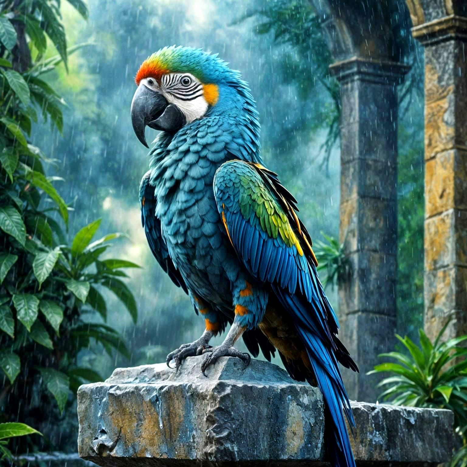 Magical Macaw in Medieval Tarot Card Style