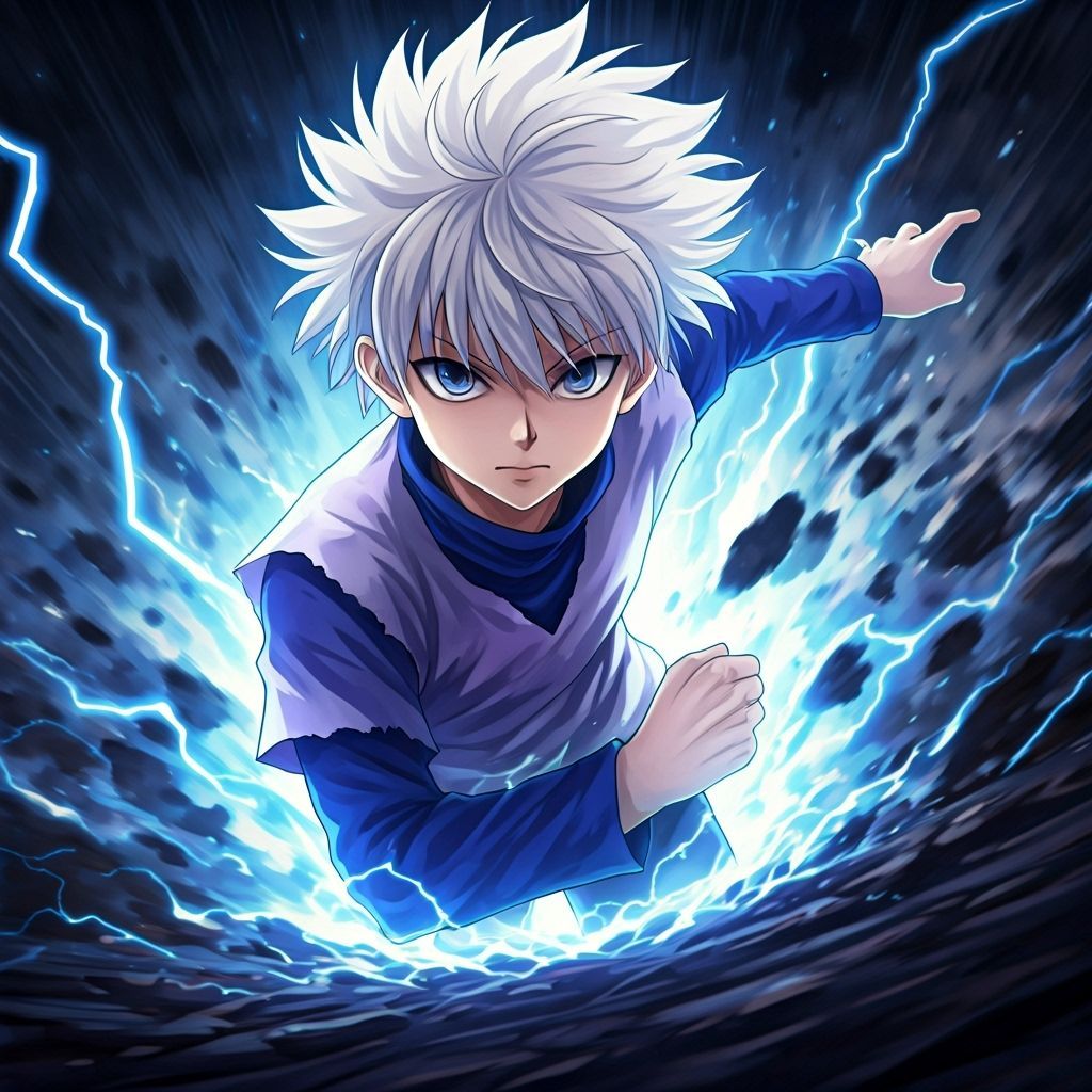 Killua Zoldyck Godspeed Electrifies the Storm in Anime Style