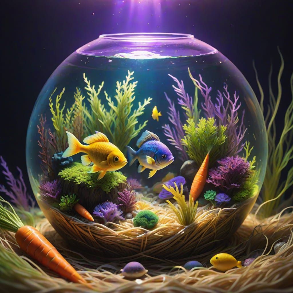 Glowing Fish in Haystack Aquarium: Fantasy Art