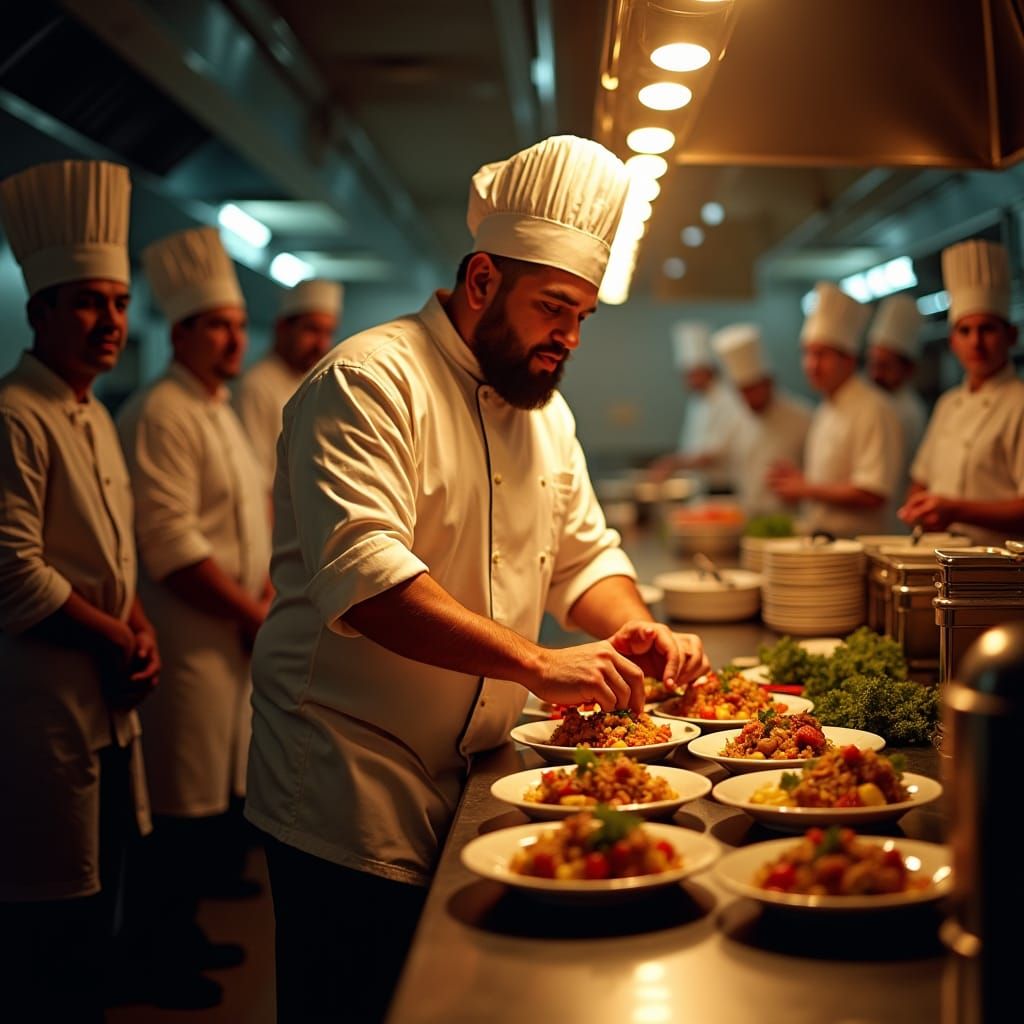 Charismatic Chef Commands a Bustling Kitchen