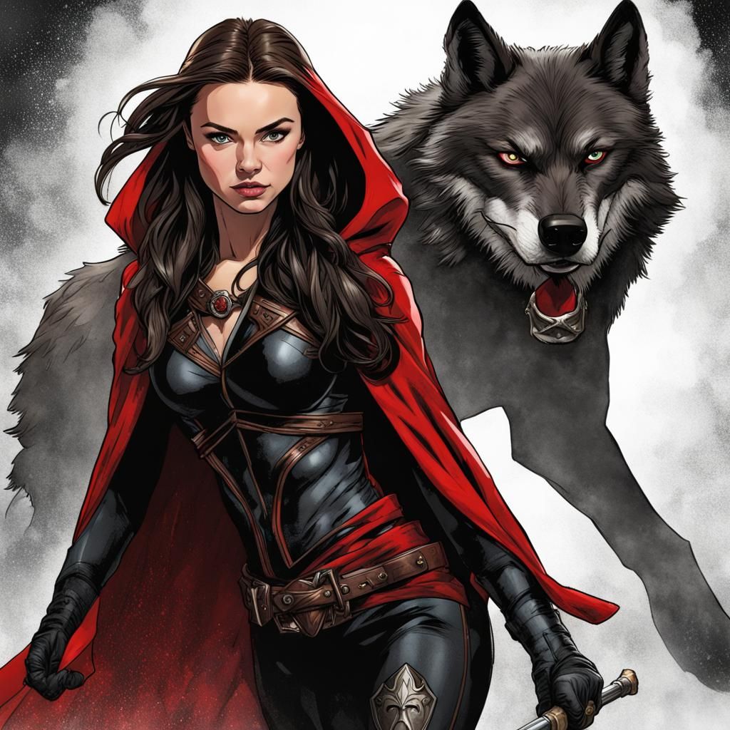 Warrior Woman Riding a Wolf in Armor