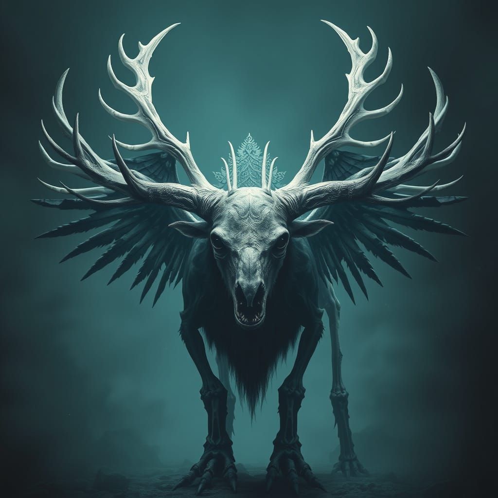 Skeletal Bison King in Dark Mystical Realm