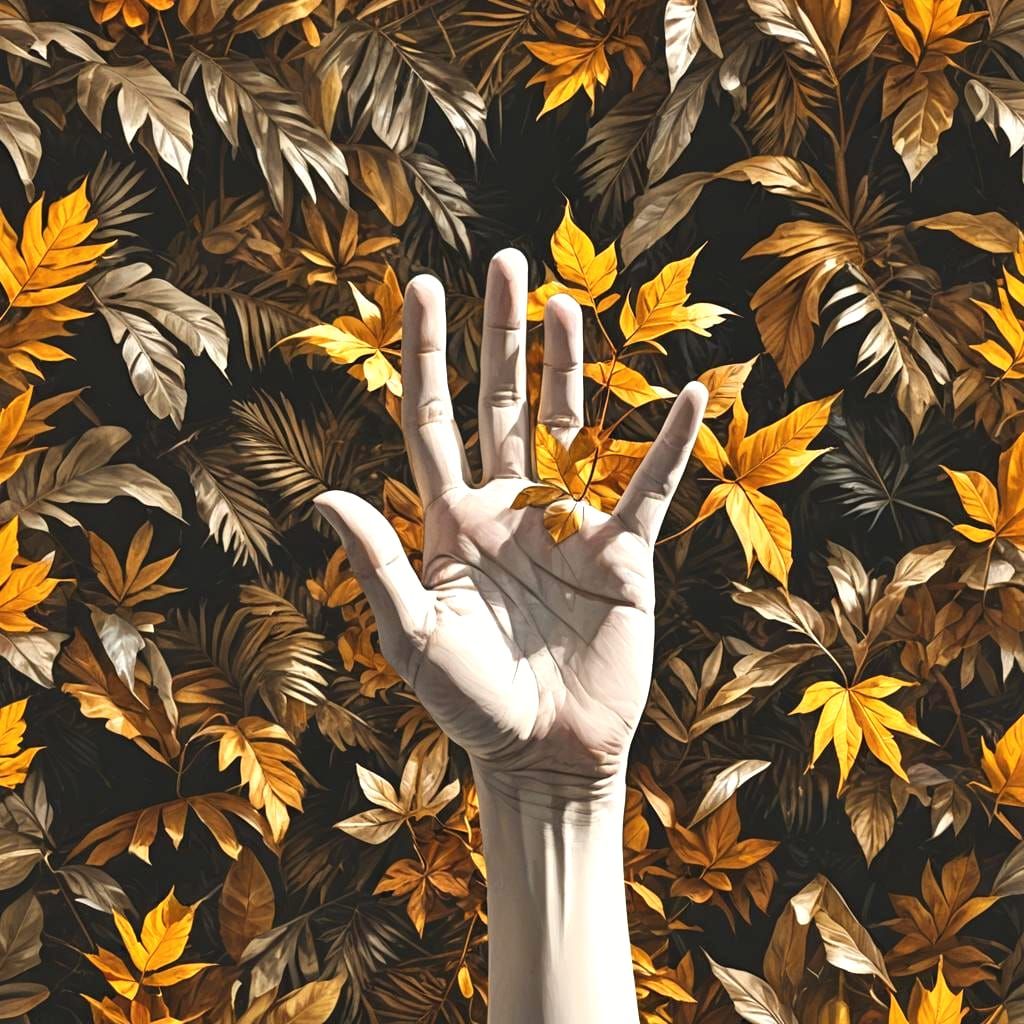 Autumn Leaves Conceal Hand: Hyperrealistic 3D Render