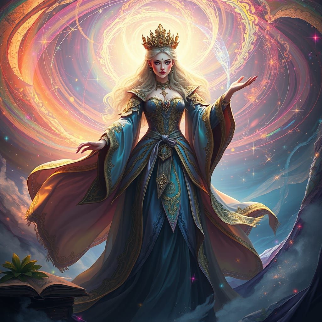 Regal Mage in Rainbow Vortex: Matte Painting