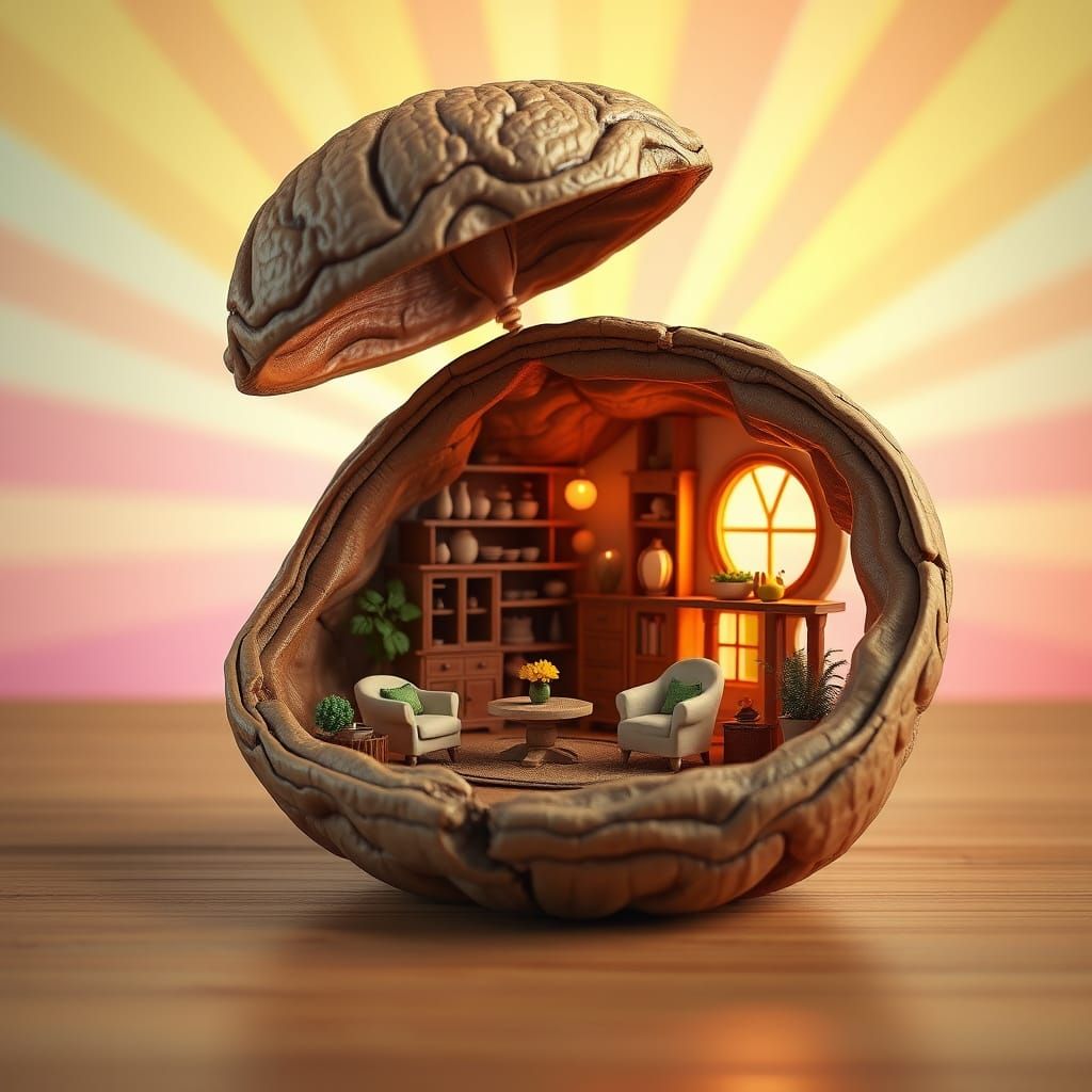 Miniature Whimsical World Inside a Walnut Shell