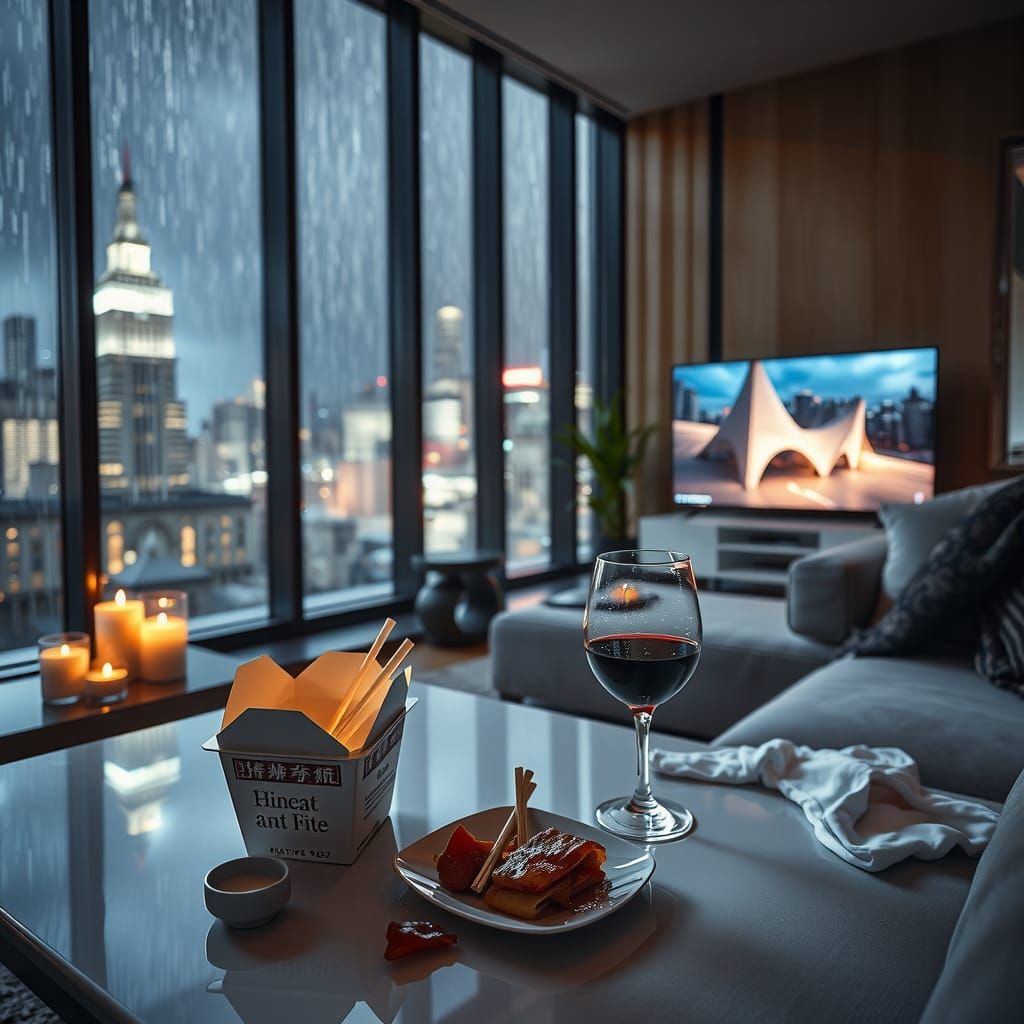 Rainy Night in Luxurious New York Penthouse