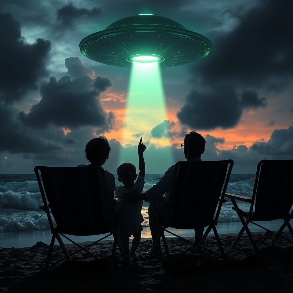 Family Watches Sinister UFO Over Stormy Beach