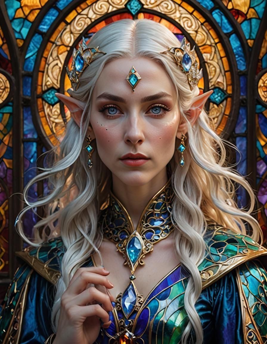 Icy Elven Sorceress Portrait in Hyperreal Style
