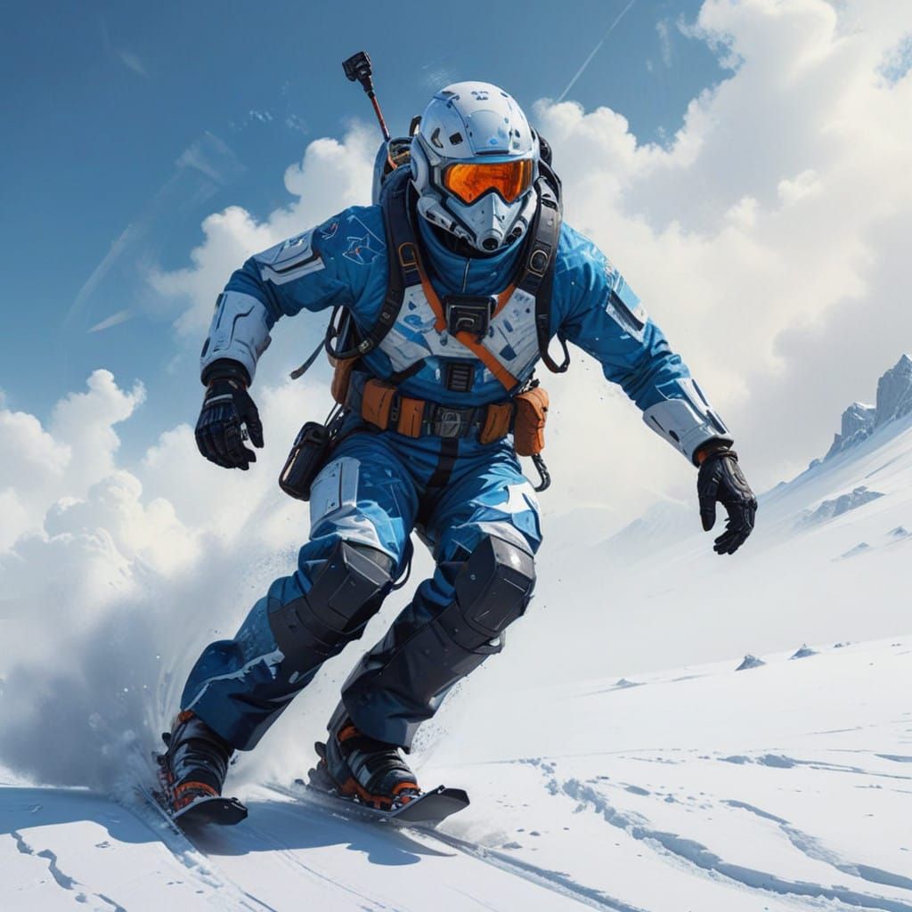 Futuristic Arctic Skier in High-Tech Tactical Gear