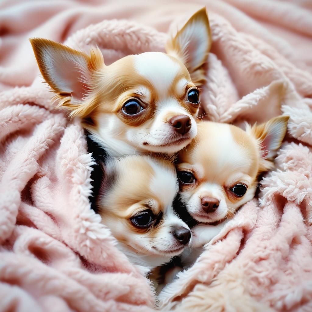 Chihuahua Puppies Snuggling: A Cozy Animal Portrait
