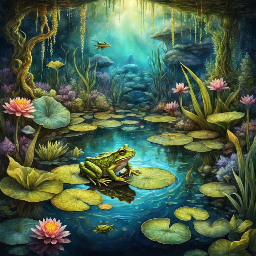 Surreal Watercolor Illustration of a Vibrant Pippin Frog in....