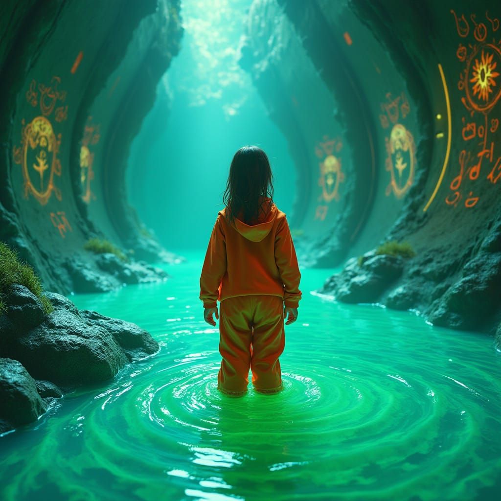 Girl Enveloped by Luminous Alien Gunge in Neon Dreamworld