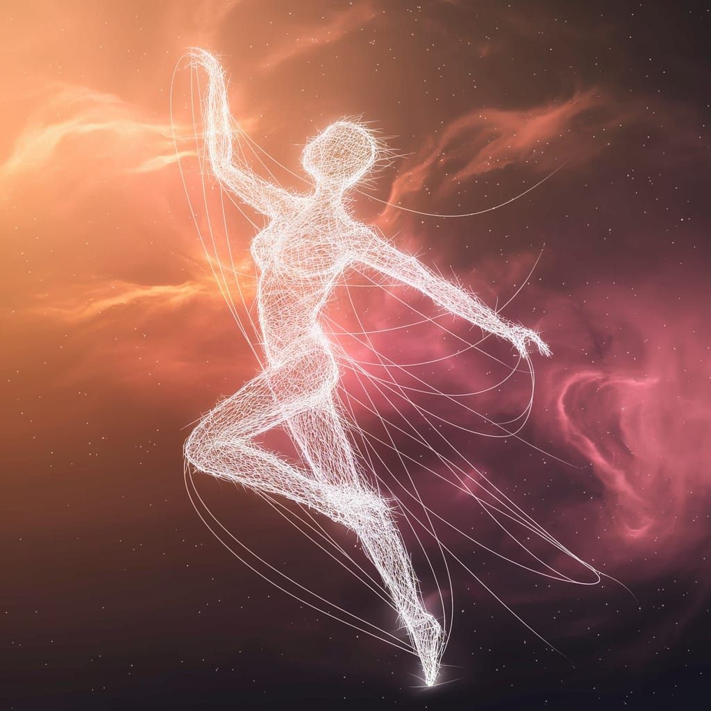 Ethereal Cosmic Dancer in Vibrant Neon Hues