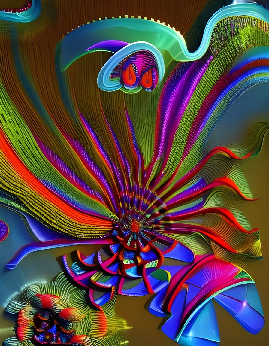 Exploding Abstract Fractal in 3D Textile Collage