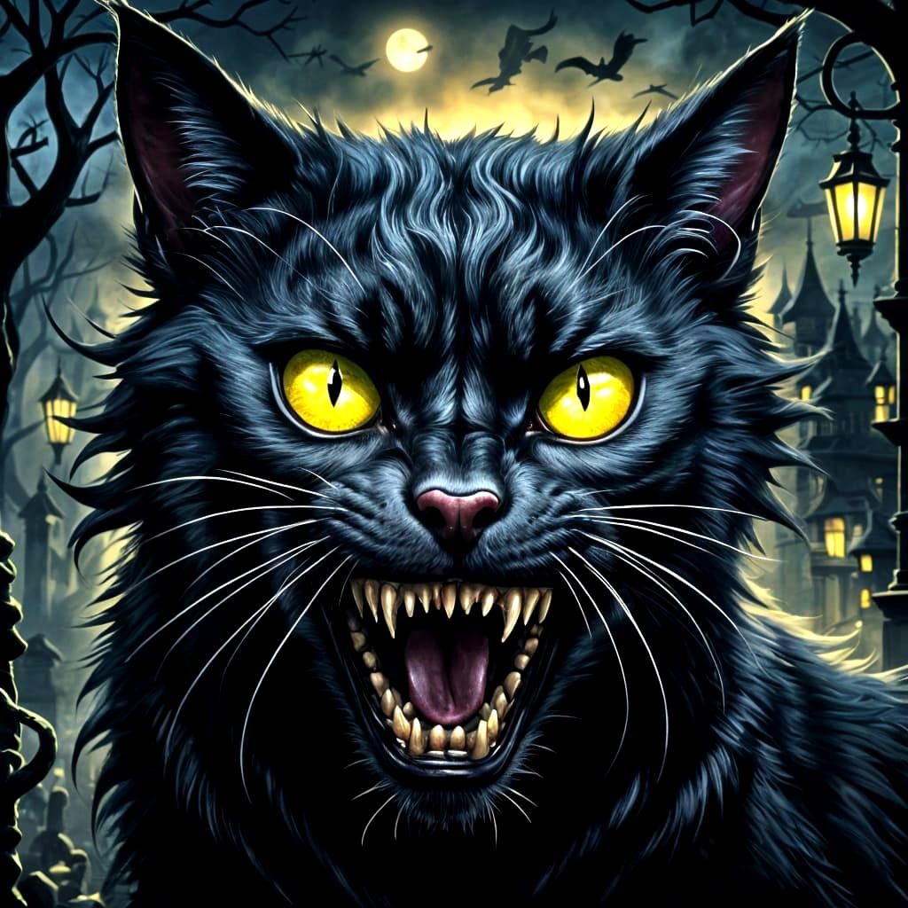 Fierce Black Cat Pouncing in Sinister Twilight