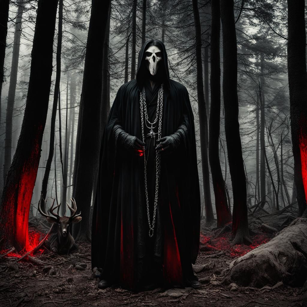 Creepy Deer Skull Figure in Dark Forest