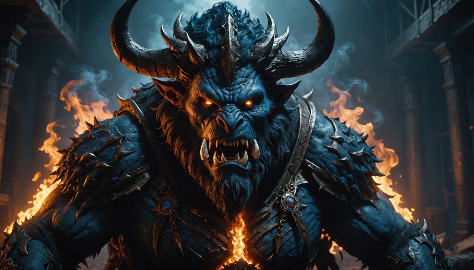 Dark Fantasy Hellish Creature Portrait in a Smoky Room