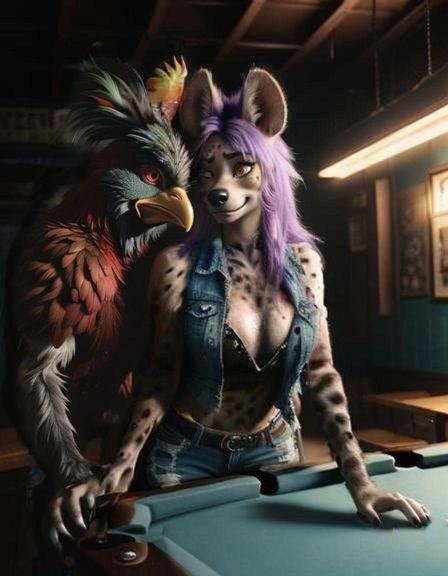 Furry Chicken Man at Dive Bar, Photorealistic Art