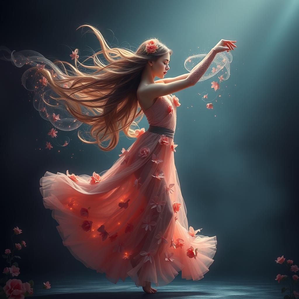 Ethereal Smoke Dancer with Floral Accents