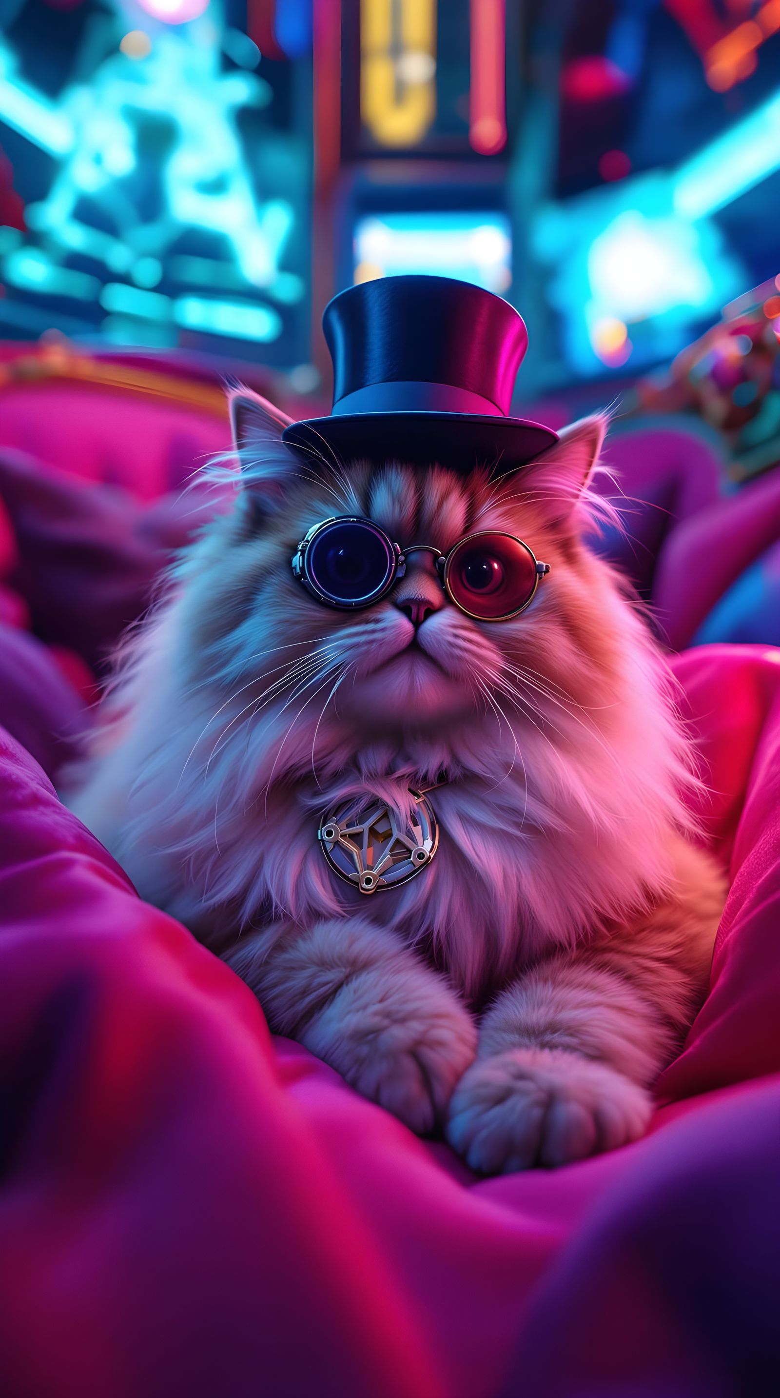 Cyberpunk Persian Cat in Lavish Penthouse