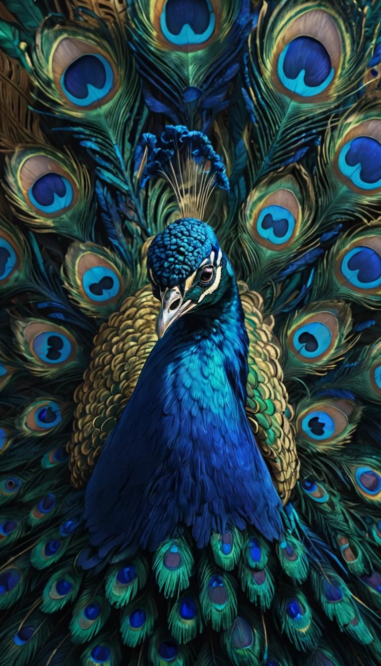 Majestic Peacock Portrait in Hyperdetailed Style