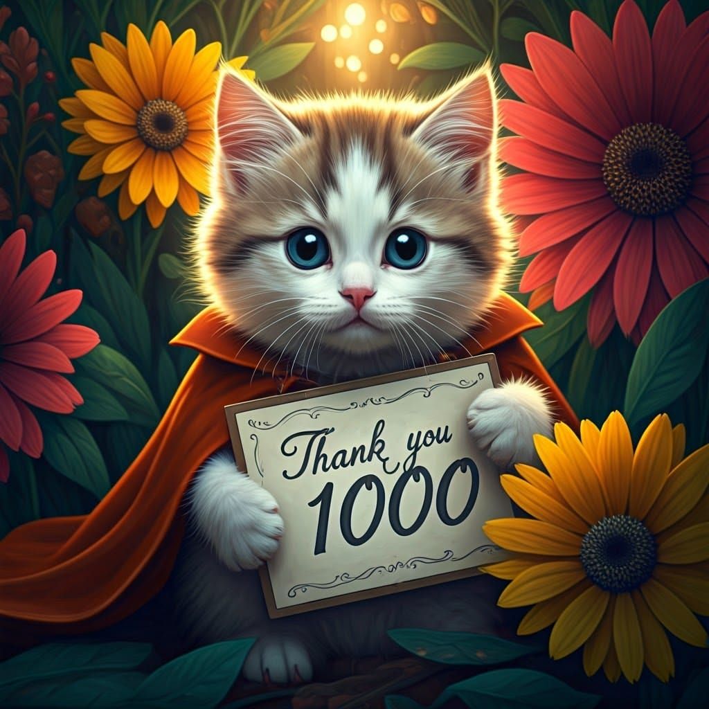 Thank You Kitten in Fantasy Illustration Style