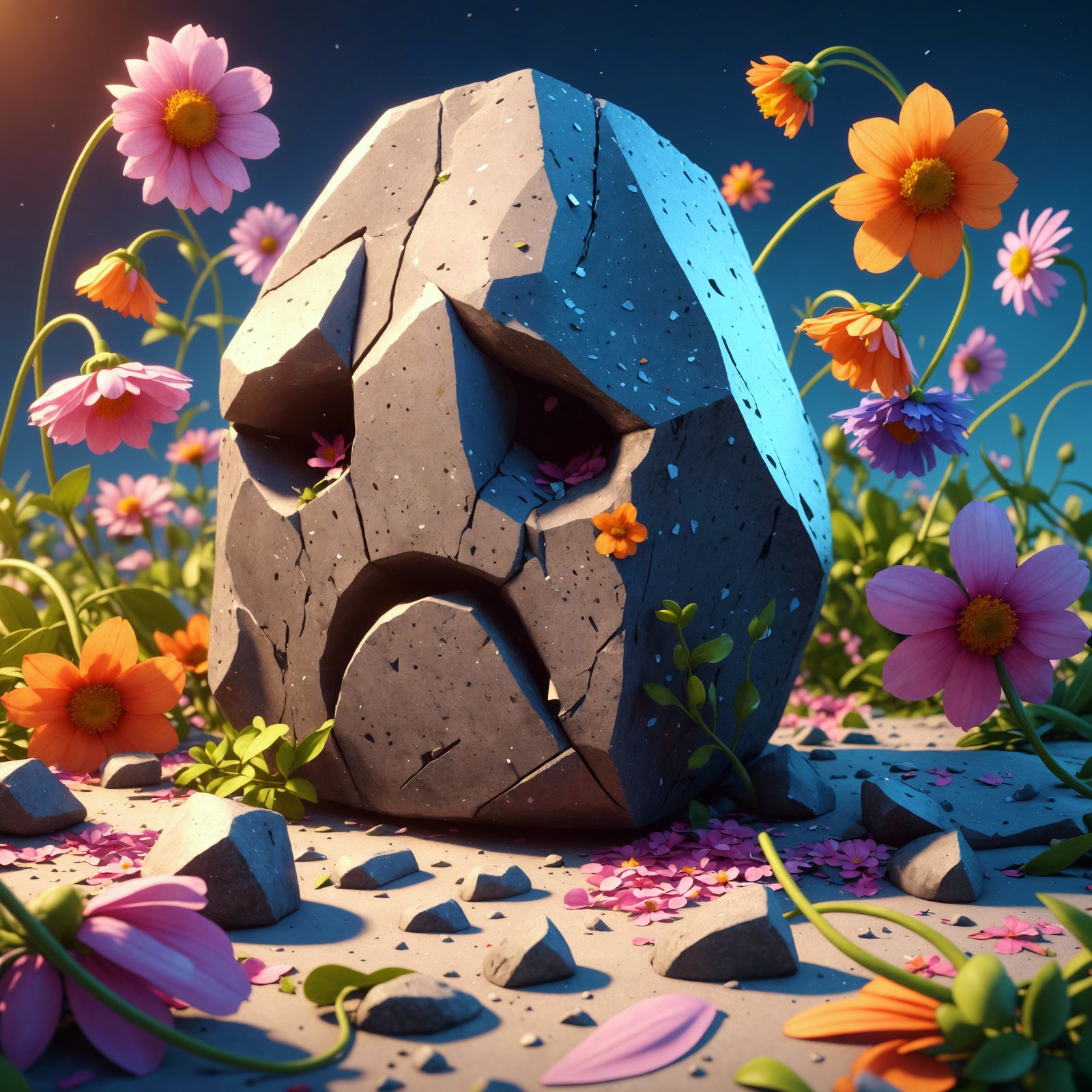 Sad Granite Rock in a Cartoon CGI Style