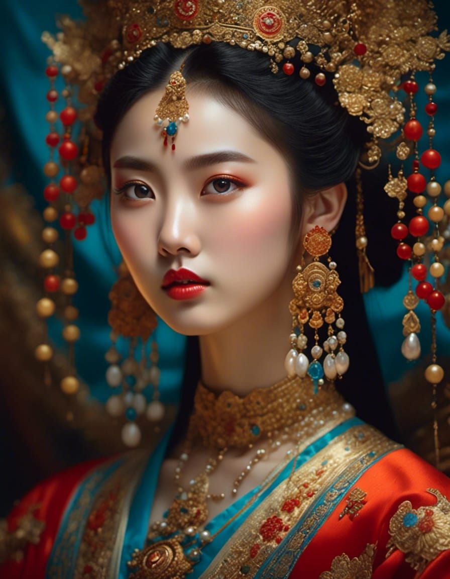 Woman with Exaggerated Eyebrows in Oil Painting Style