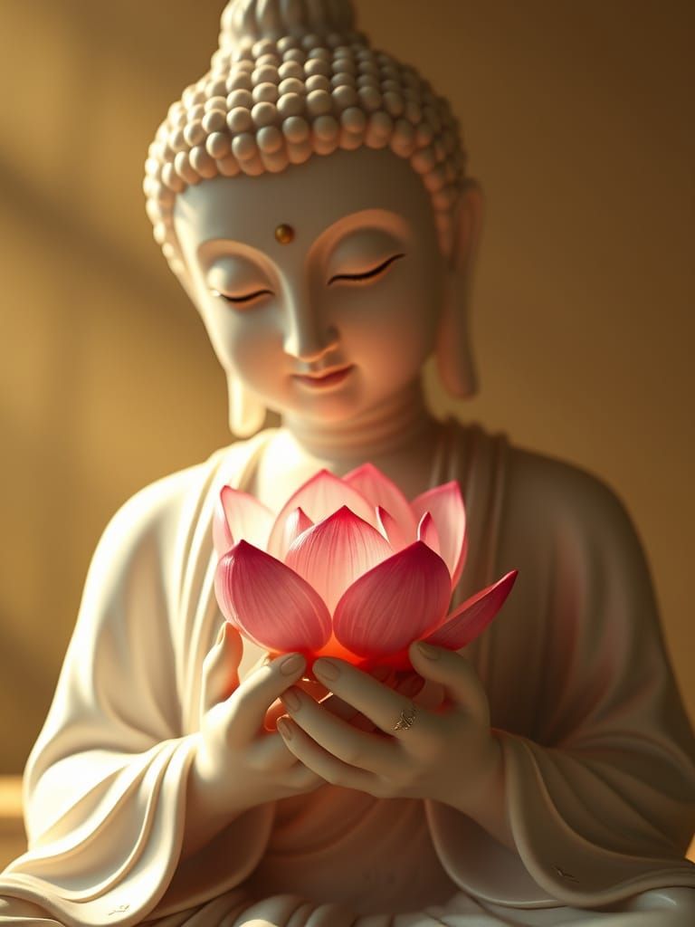 Serenely Contemplative Buddha in Ethereal, Golden Light