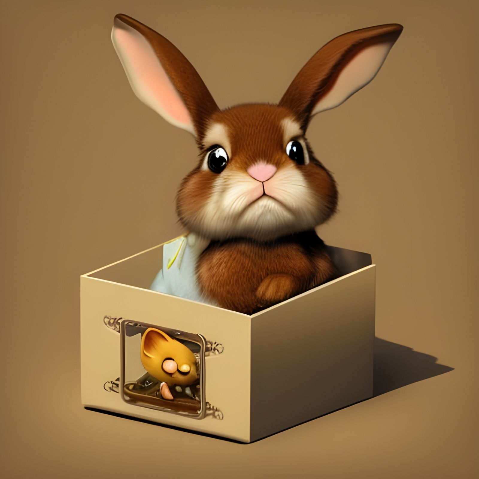 Cute Rabbit in a Box: 3D Digital Art