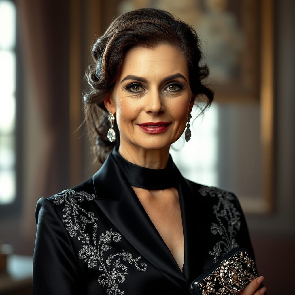 Elegant Russian Socialite in Opulent Evening Attire