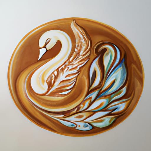 Latte Art Swan Creation in Pencil Sketch Style