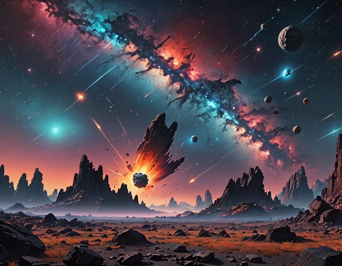 Colorful Nebula, Distant Galaxies, and Asteroid Field