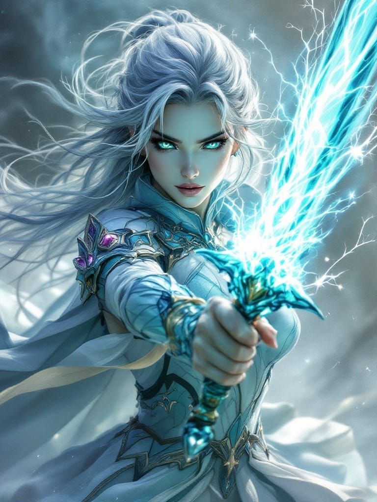 Anime-Inspired Goddess Wields Wind Sword in Dreamlike Atmosp...