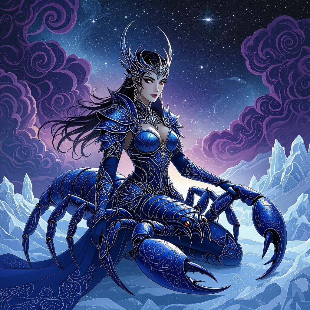 Ice and Fire Goddess in Cosmic Zentangle Style