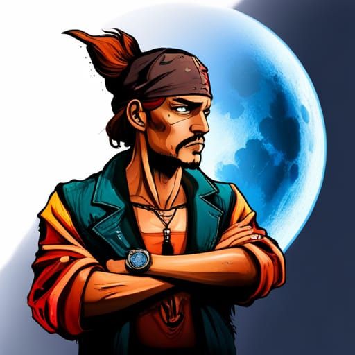 Cyberpunk Space Pirate with Robot Lizard Graffiti Art